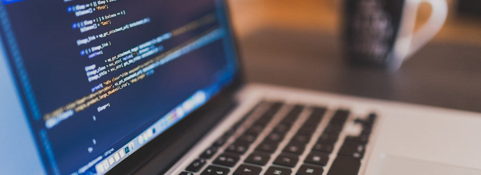 Moderne Webentwicklung aus Oldenburg Laptop mit Quelltext auf einem Tisch