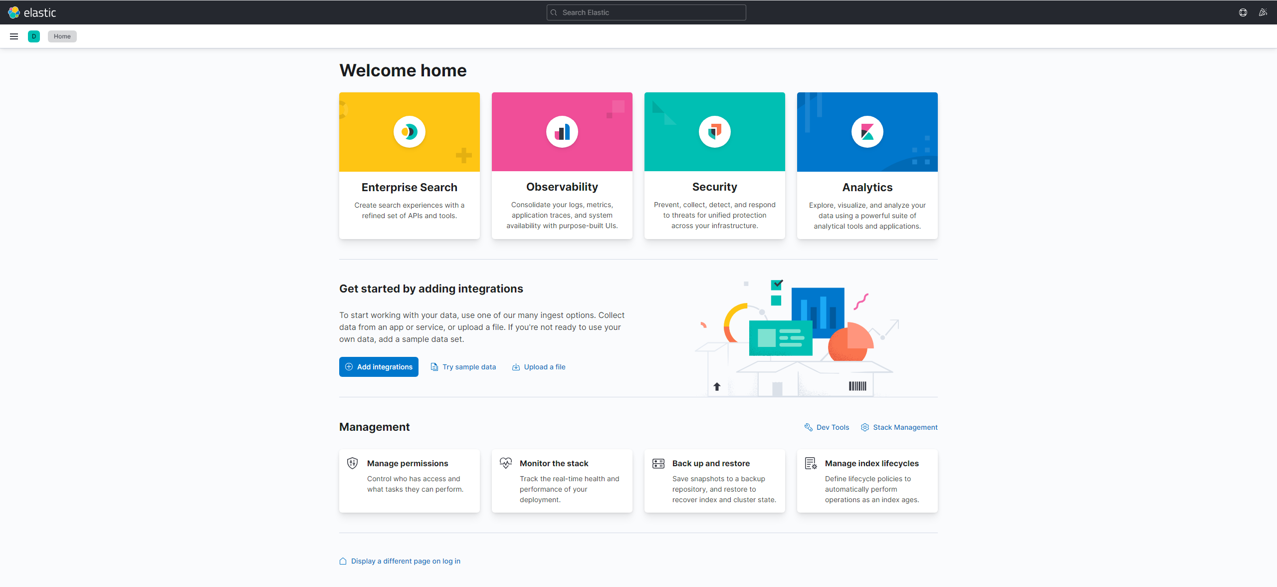 Ansicht der Startseite von Kibana
